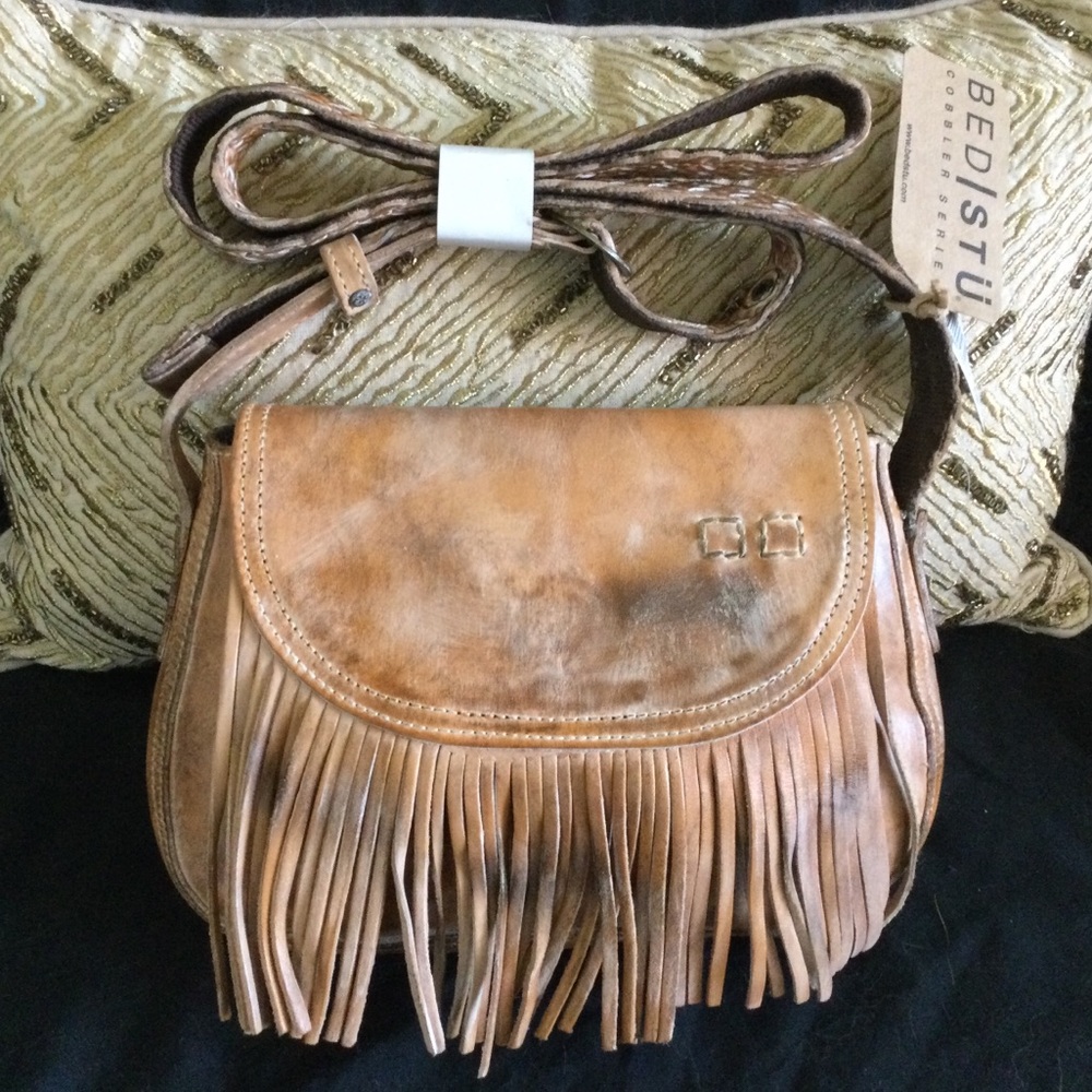 BED STU Eastend FRINGE Shoulder Bag Crossbody, RARE Tan Rustic White Hippie BOHO